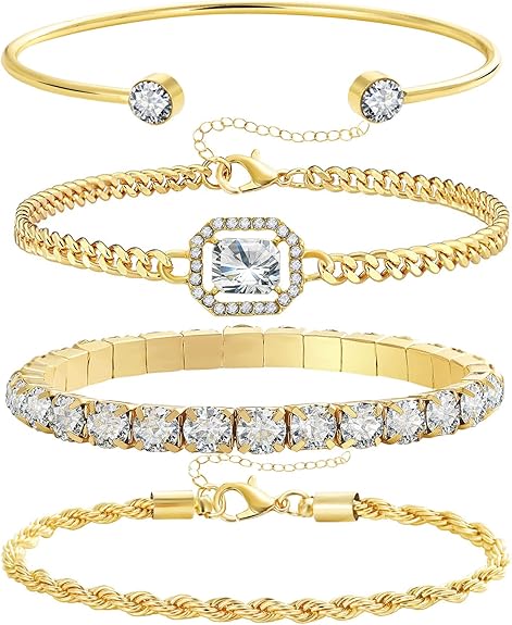 Elegant Silver/Gold Bracelet Set – 4-Piece Stackable Design