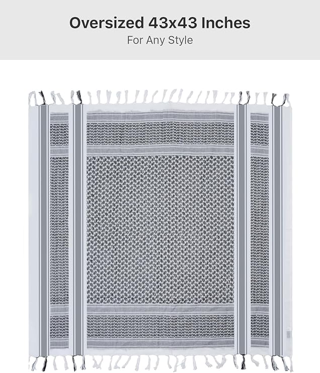 Tactical Shemagh Scarf – White Black Palestinian Keffiyeh