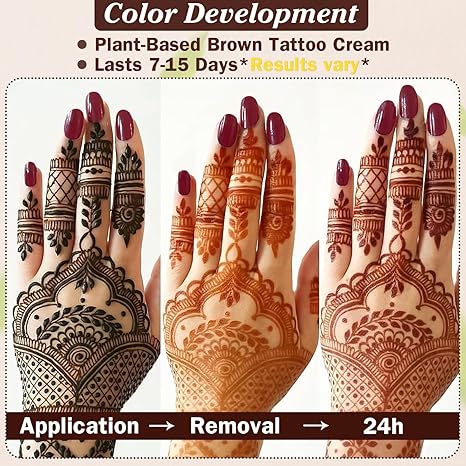 🌿 Complete Henna Kit – 3 Brown Cones + Reusable Templates + Outline Pen 🌿 Create stunning henna designs at home – no experience needed!