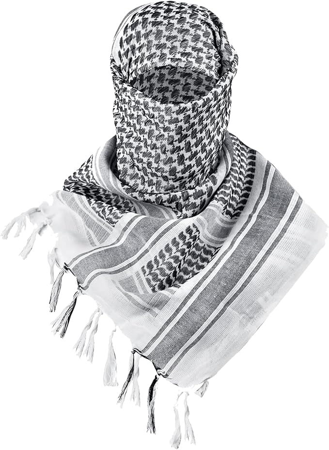 Tactical Shemagh Scarf – White Black Palestinian Keffiyeh