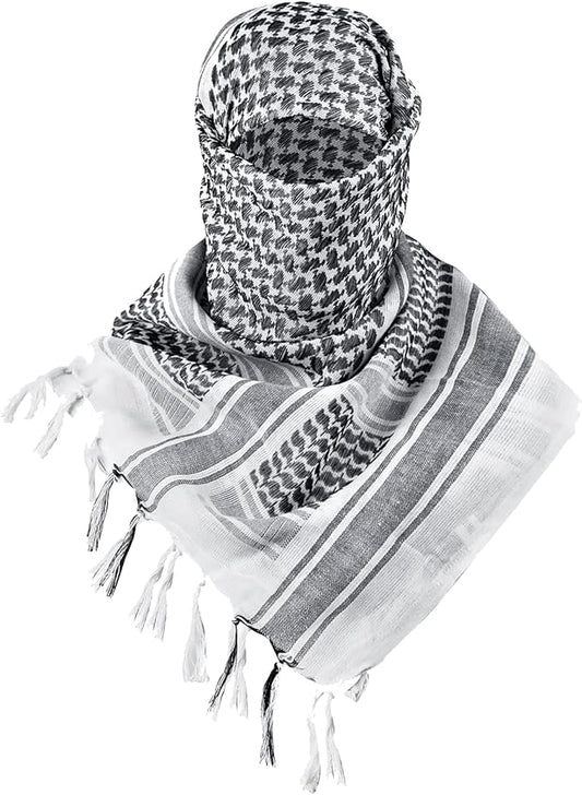 Tactical Shemagh Scarf – White Black Palestinian Keffiyeh