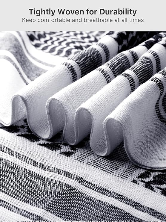 Tactical Shemagh Scarf – White Black Palestinian Keffiyeh