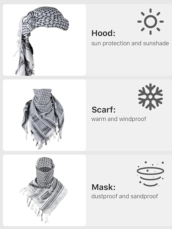 Tactical Shemagh Scarf – White Black Palestinian Keffiyeh