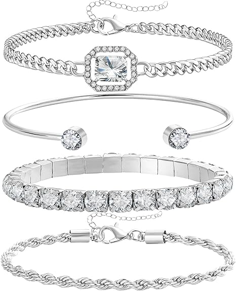 Elegant Silver/Gold Bracelet Set – 4-Piece Stackable Design