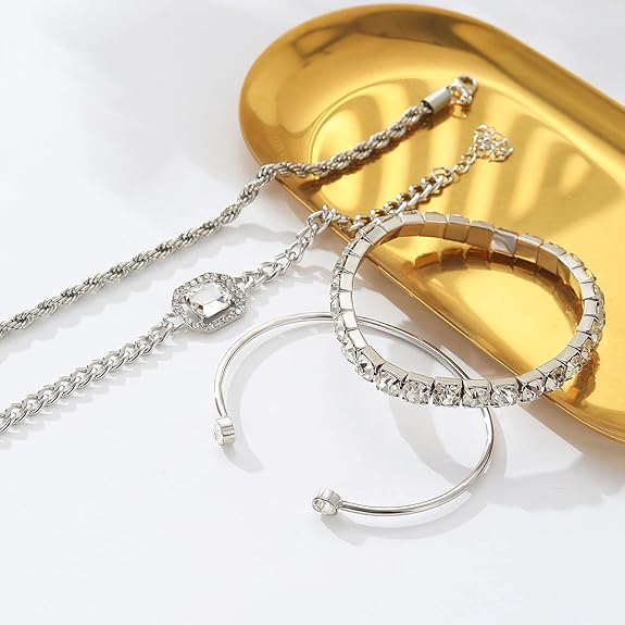 Elegant Silver/Gold Bracelet Set – 4-Piece Stackable Design